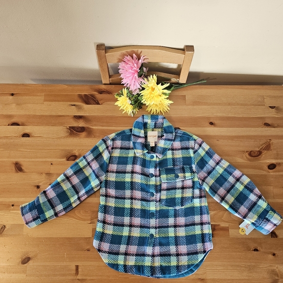 Cat & Jack - Girls' Plaid Button-Front Long Sleeve Shacket - Teal Blue Plaid - Picture 9 of 13
